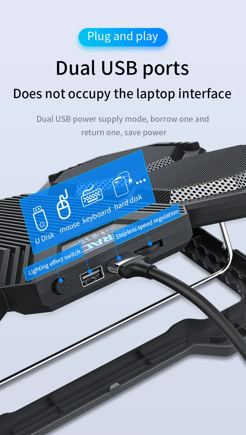 RGB Gaming Laptop Cooling Pad Air Cooler Notebook Stand Holder with 6 fans Cooling Fan Base Suit for 12-17 inch Laptop Stand