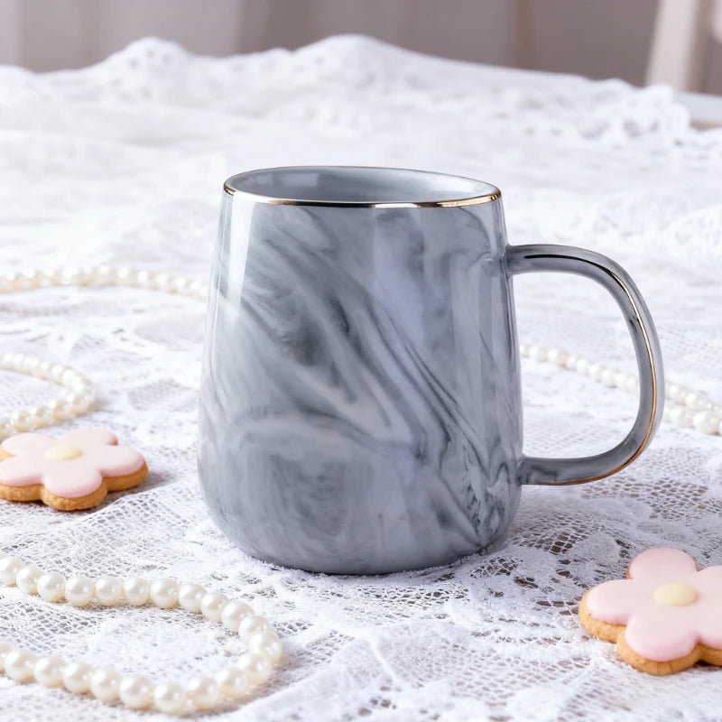 Pink/Grey Ceramic Mug Nordic Ins Style Marbled Gold Rim Coffee Cup Oatmeal Breakfast Cup Valentine's Day Dift Couple water cups