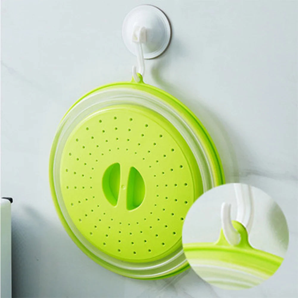 Silicone Microwave Splatter Cover Oil-Proof Splash-Proof Fresh-Keeping Cooking Lid with Hook Heating Folding Kitchen Accessory