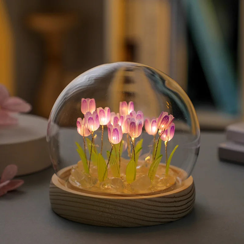 Gift Mini Tulip Night Light Crystal Glass Ball Lights Bedroom Ornaments Home Wedding Party Decoration Birthday Valentine's Day