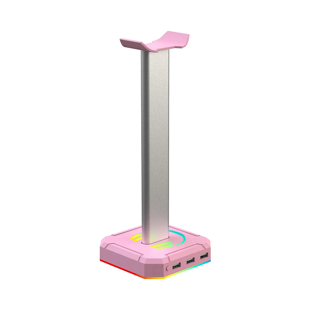 RGB Gaming Headphone Stand Over-ear Headset Desk Bracket Desktop Computer Earphone Display Holder Luminous with 3 USB Ports