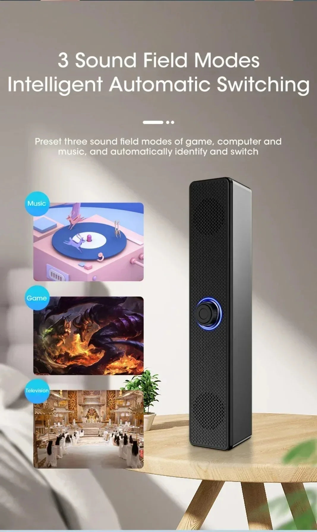 3D Surround Soundbar Speaker System - Subwoofer Stereo Music Box, Multi-functional for Computer and TV, Immersive Speaker
