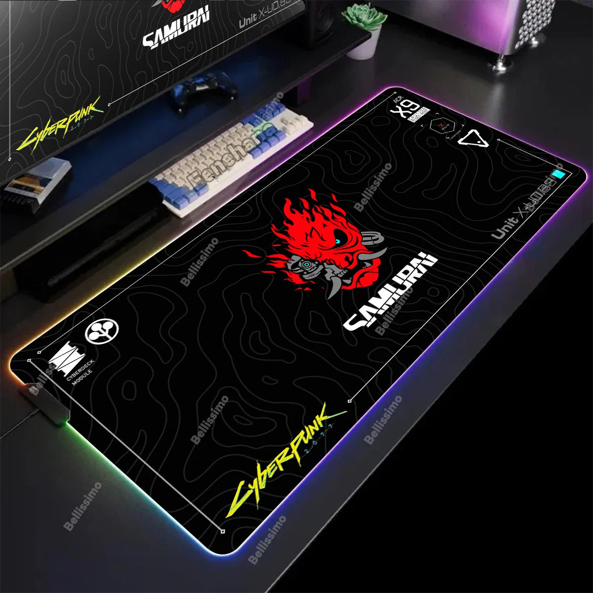 RGB Gaming Cyberpunks Mouse Pad XXL Computer Gamer Large Led Mousepad Ghost Head Desktop Decoration WOW Deskmat Wit Backlit