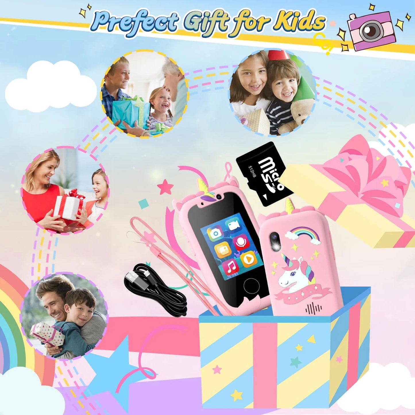 Kids Smart Phone Camera Toys Touchscreen Learning Toy for 3-12 Year Old Boys Girls Phone MP3 Player Christmas Birthday Gifts