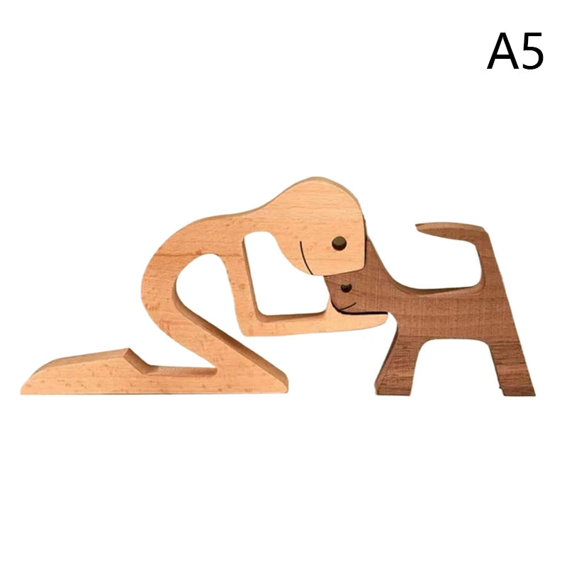Family Puppy Wood Dog Craft Figurine Valentine's Day Gift Carving Model Home Office Decoration Christmas Gift Couple Decoration
