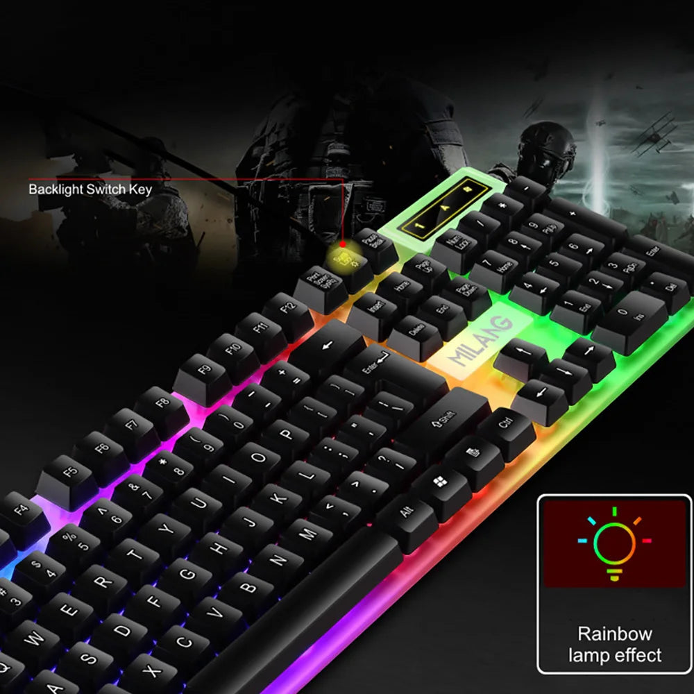 RGB Gaming Keyboard 104 Keys Mechanical Keyboard USB Wired Keyboard Seven Color Lights Keyboard for Computer Laptop PC Gamer