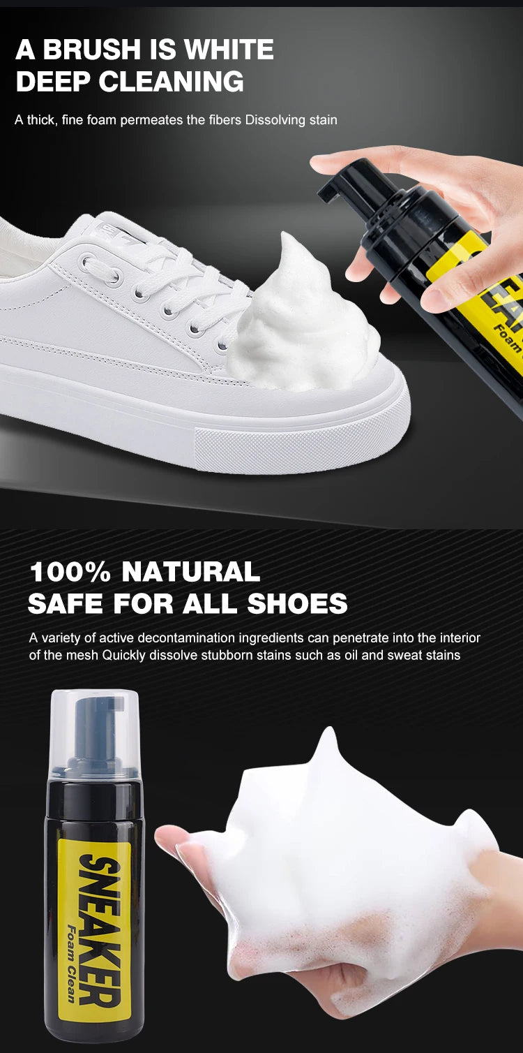 Shoe Cleaner Kit for Sneaker, Water-Free Foam Sneaker Cleaner 5.3Oz with Shoe Brush and Shoe Cloth,Work on White Shoe,Suede,Boot