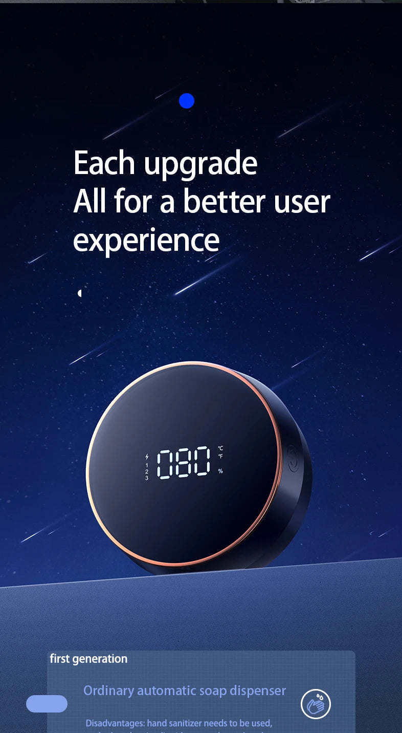 Touchless Automatic Sensor Soap Dispenser Foam Type-C Charging Smart Induction Hand Washer with Temperature Digital Display