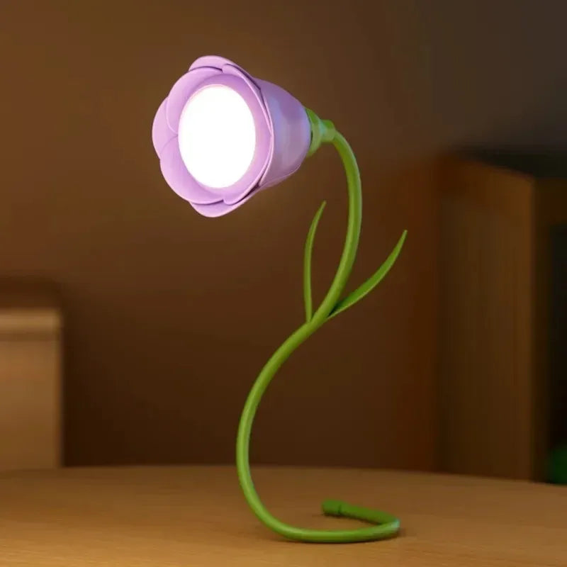 Rose Gift Light Flower Lamp 360° Flexible Portable USB Rechargeable Night Light Red Pink Rose Dimmable Adjustable Bed Light