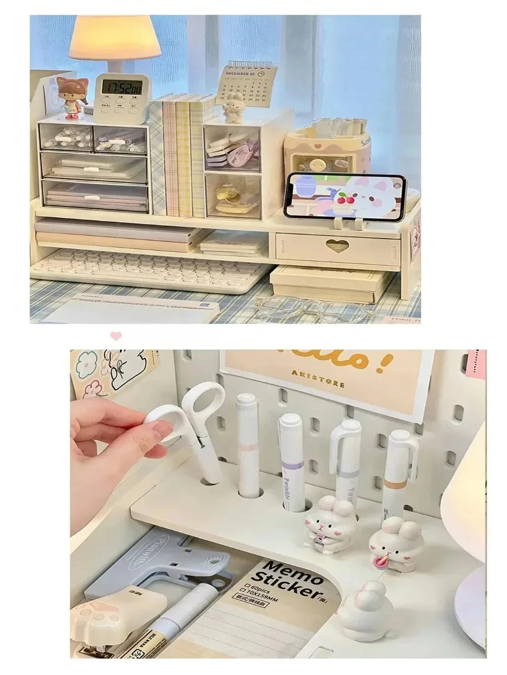Desktop Storage Drawer Wooden Computer Laptop Elevated Stand with Drawers Creative Dormitory Office Desk Organizer Storage Rack
