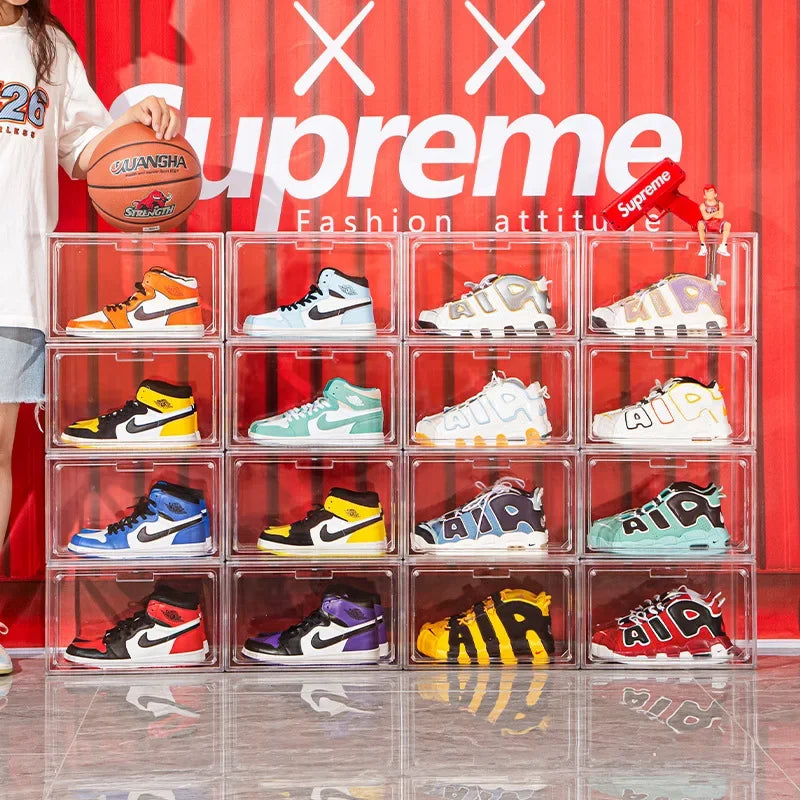 Home Furniture 1 Pack Transparent Acrylic Magnetic Side-opening Shoe Box, Dust-proof Bag Storage Box, AJ Sneaker Storage Display