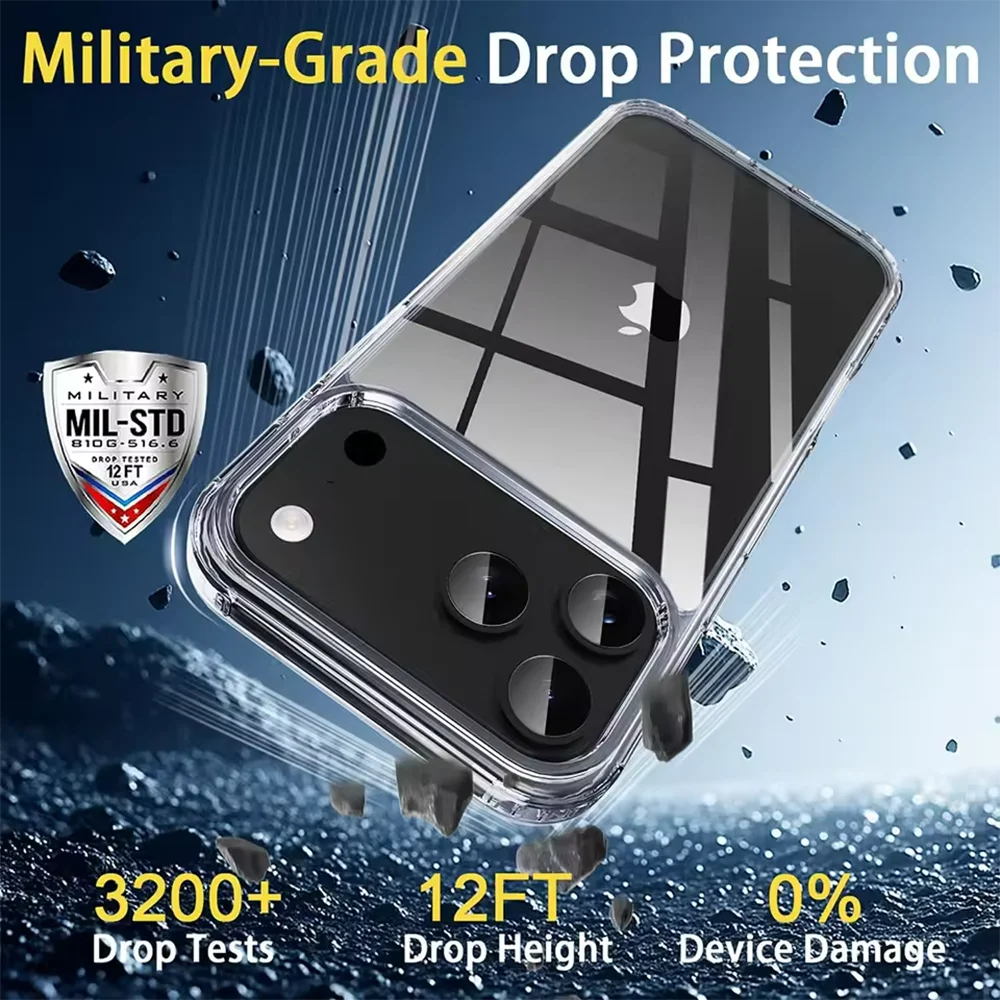 Shockproof Case For iPhone 17 Air  17Pro 17Pro Max 17 Hybrid Hard Acrylic Crystal PC Cover Clear Soft Shell