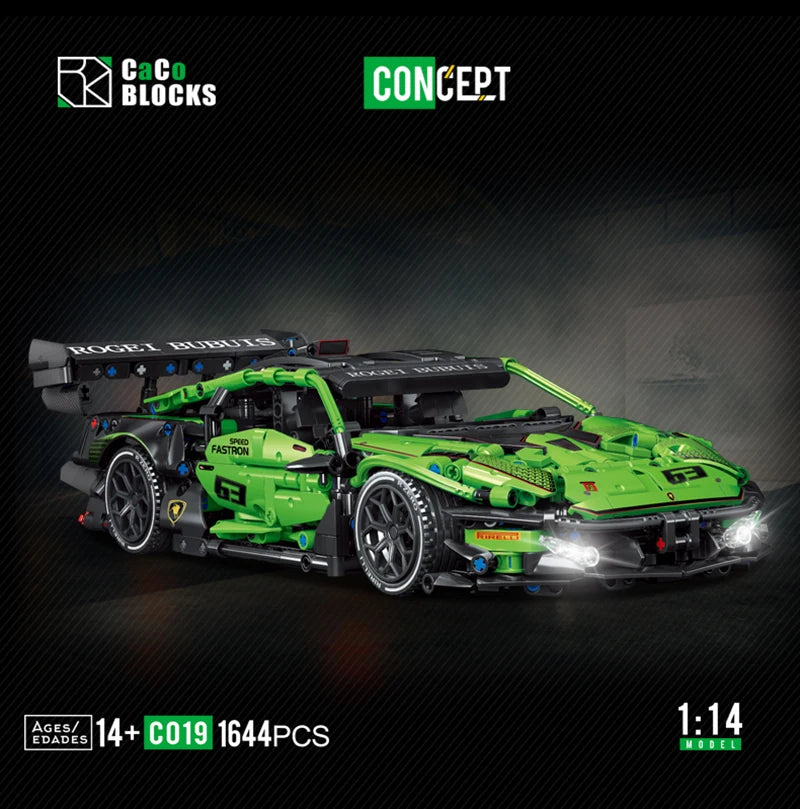 MOC Technical Green Racing Car Building Blocks Set  Model Kit DIY Assembly Bricks STEM Educational Toys Kids Birthday Gift