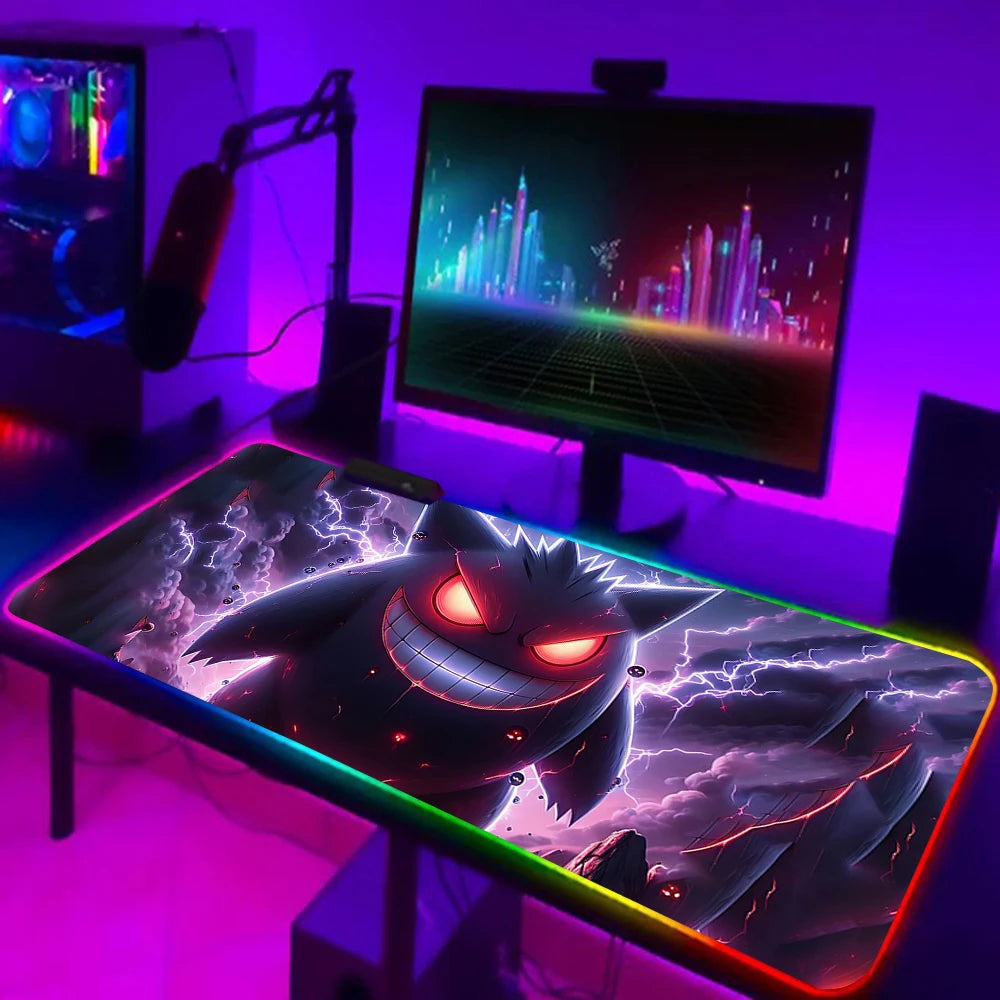 RGB Pc Gamer Keyboard Mouse Pad Mousepad Cute Anime Gengars LED Glowing Mouse Mats Rubber Gaming Computer Mausepad