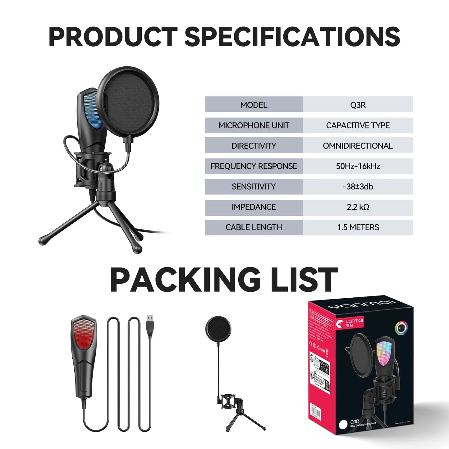 RGB Gaming Condenser Microphone,USB Gaming Microphone Kit for Laptops,PC Podcasts,Gaming,Voiceovers,Vocals & Instruments