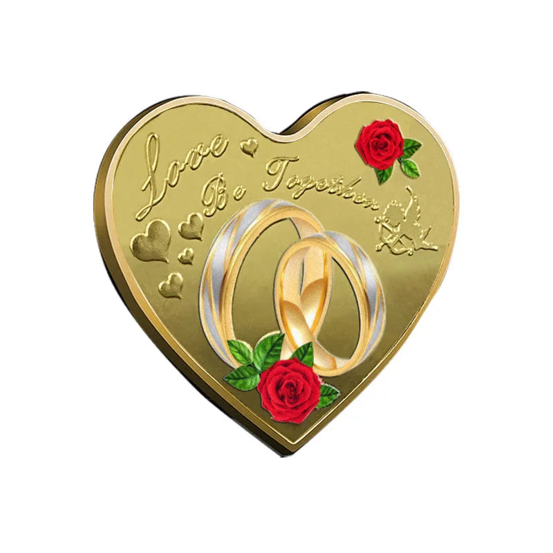 Heart Shape Love Coin for Lover 52 Kinds of Words I Love You Collectible Coins Collection Plated Gold Souvenirs