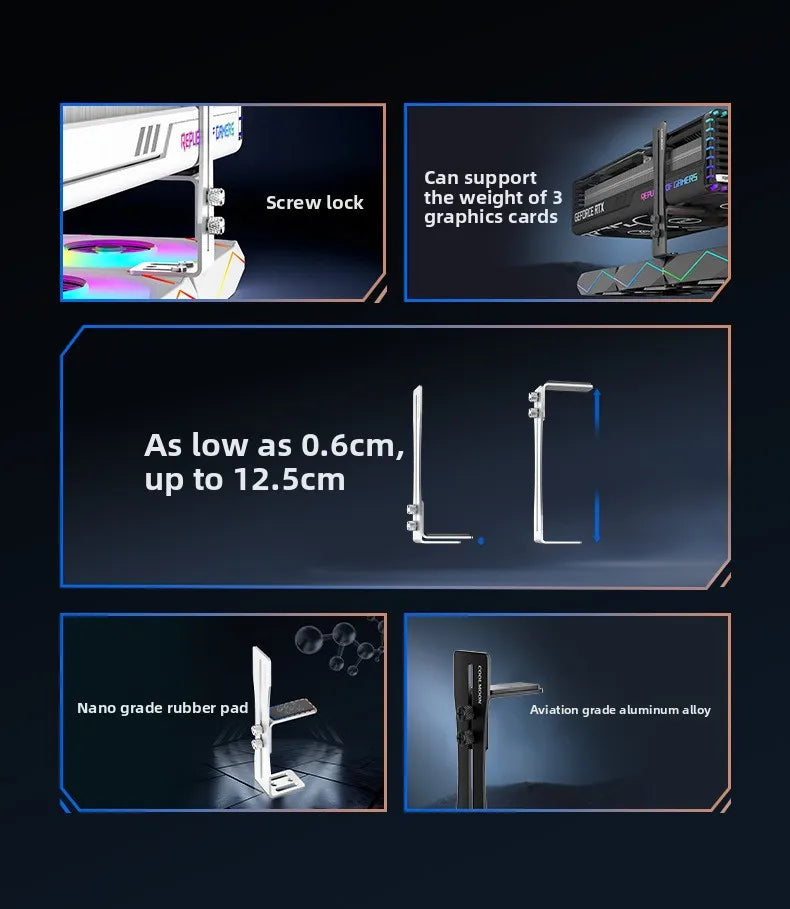 Aluminum GPU Brace Support for Vertical GPU in PC Case Universal Graphics Card Sag Bracket for Desktop Computer Gaming Build