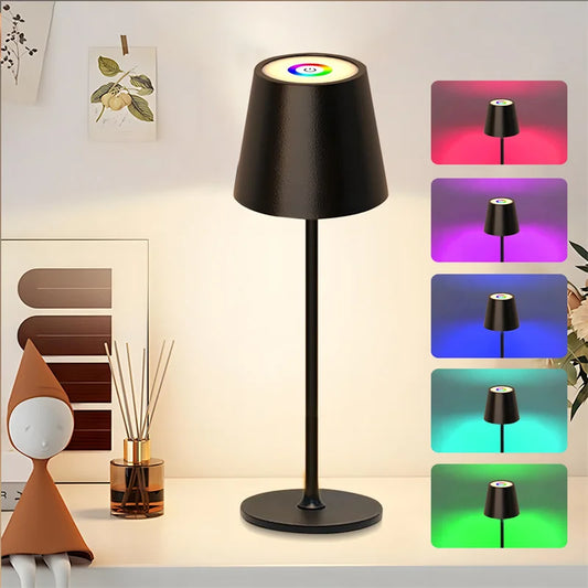 RGB Cordless Table Lamp,3Color Touch Control Rechargeable Battery Desk Lamp Dimmable Table lamp for Bedroom Nightstand Lamps