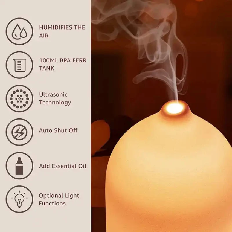 Ceramic Diffuser 100ML  Essential Oil Diffuser  Air Humidifier  With 7 LED  Ultrasonic Aromatherapy Diffusers for Home