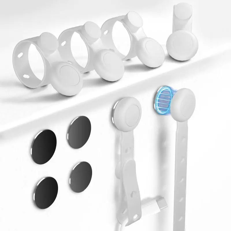 Magnetic Cable Ties With Adhesive Iron Sheet Reusable Silicone Wire Organizer With Buckle Holes Elastic Cable Management Straps