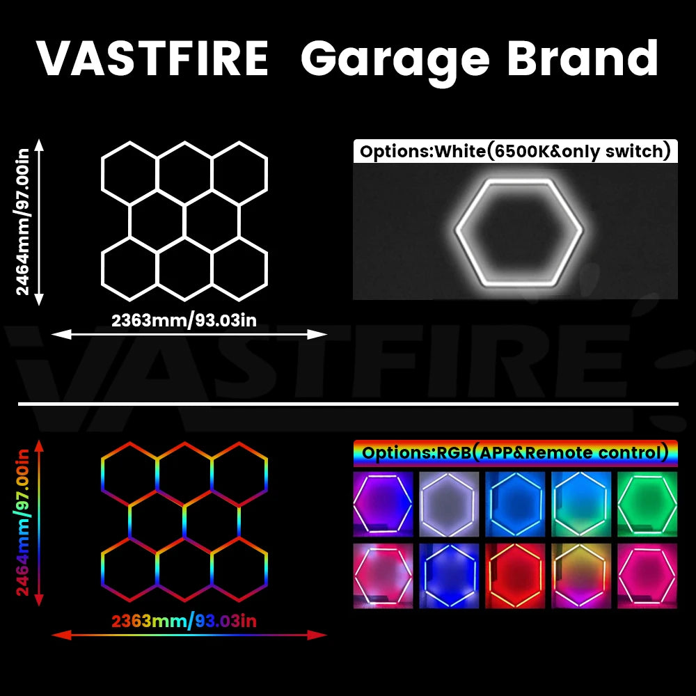 RGB hexagonal garage light, can be controlled by both APP and remote control, with multiple colors adjustable freely