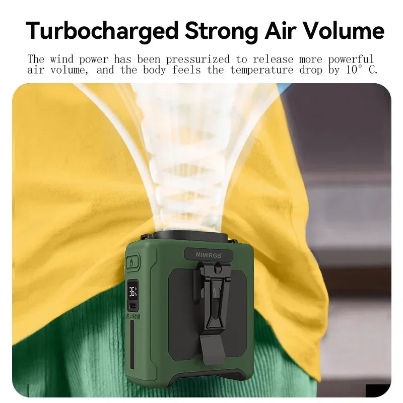 10000mAh Portable Waist Fan LED Lighting Hanging Neck Fan with Power Bank 5 Speed Strong Airflow Cooling Fan for Outdoor Working