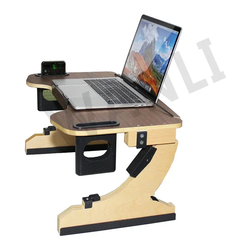 Desktop computer stand, portable and foldable stand, multi-functional reclining desk, made of wood, 360° adjustable laptop stand