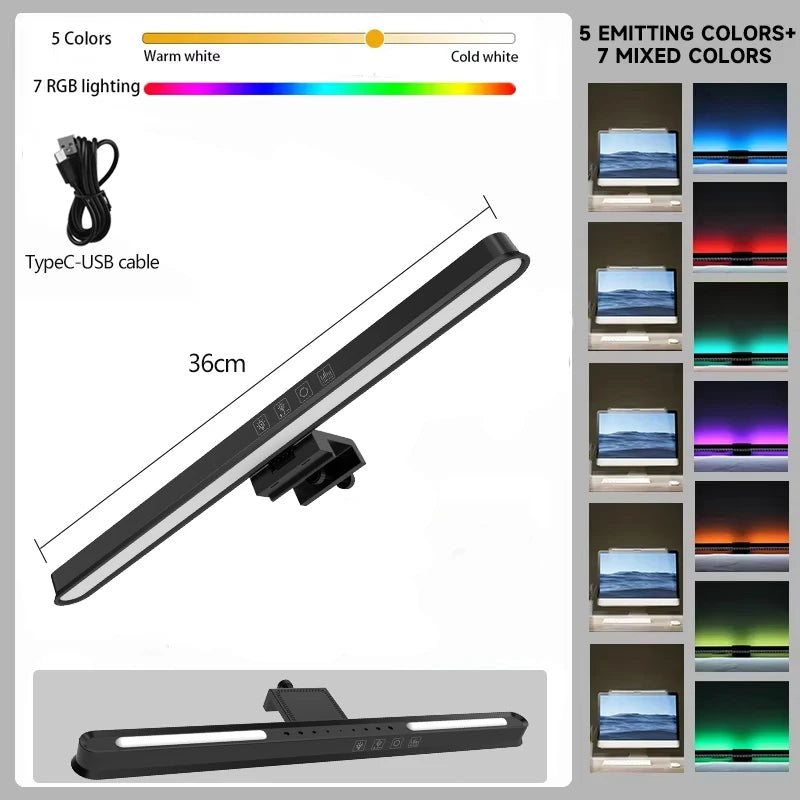 RGB Monitor Light Bar LED PC Screen Hanging Light Atmosphere Night Backlight Dimming Table Lamp For Study/Work/Game Lighting