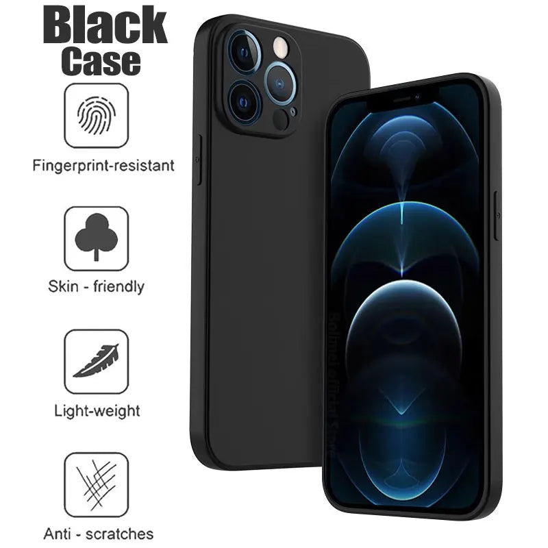 Shockproof Black Phone Case For iPhone 16 15 Pro Fundas For iphone 11 12 13 14 Pro Max 15 Plus Camera Protection Back Cover Case