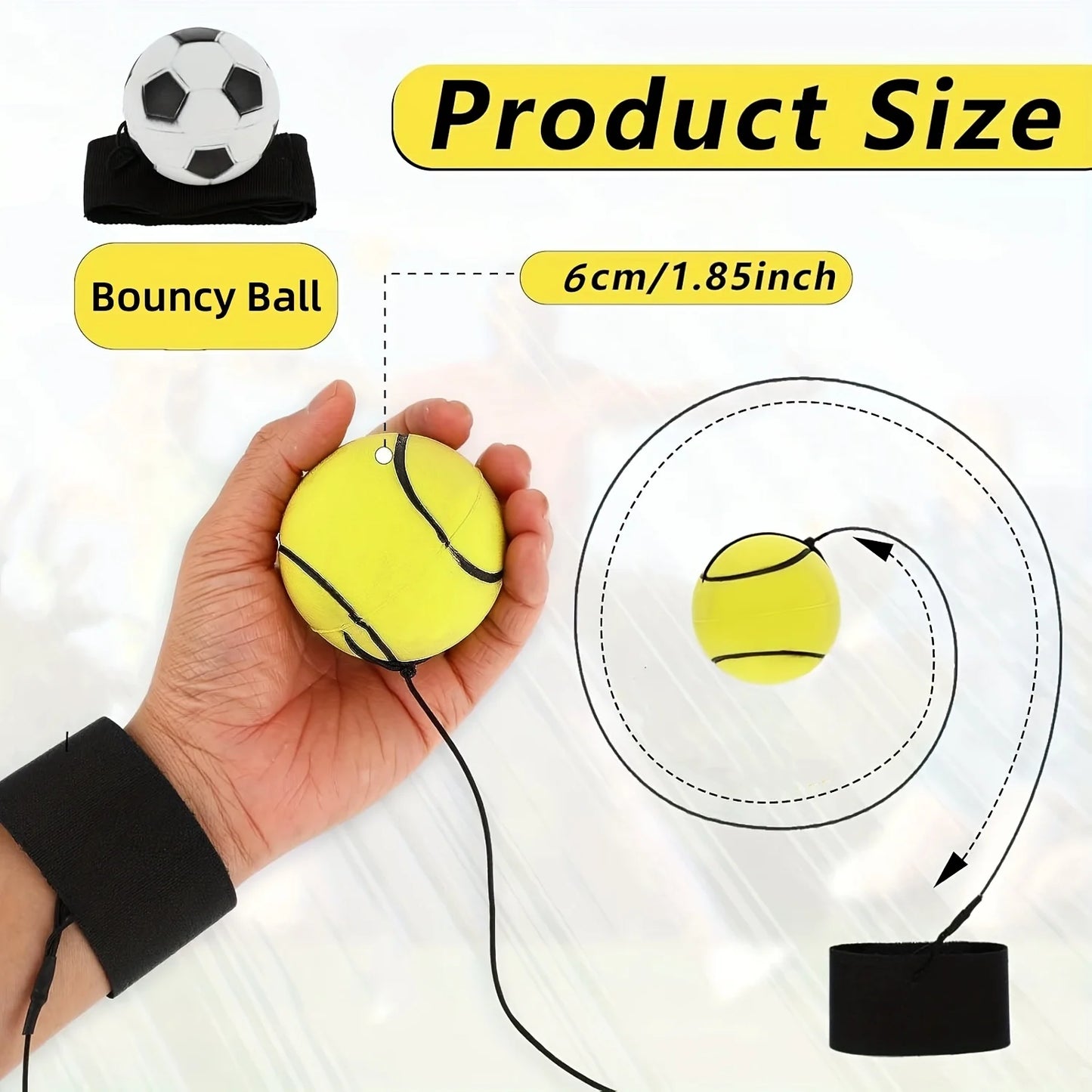 Basketball Wrist Bouncing Ball, High Elasticity Hand Throw Training Ball, Wristband Kit, Outdoor Activity Props
