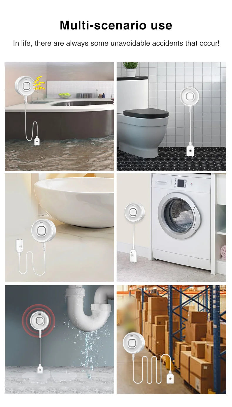 Water Leak Alarm Detector, 100dB Loud Alert Water Sensor, IP55 Waterproof, , Easy Installation for  Home Basement Flood NO Smart