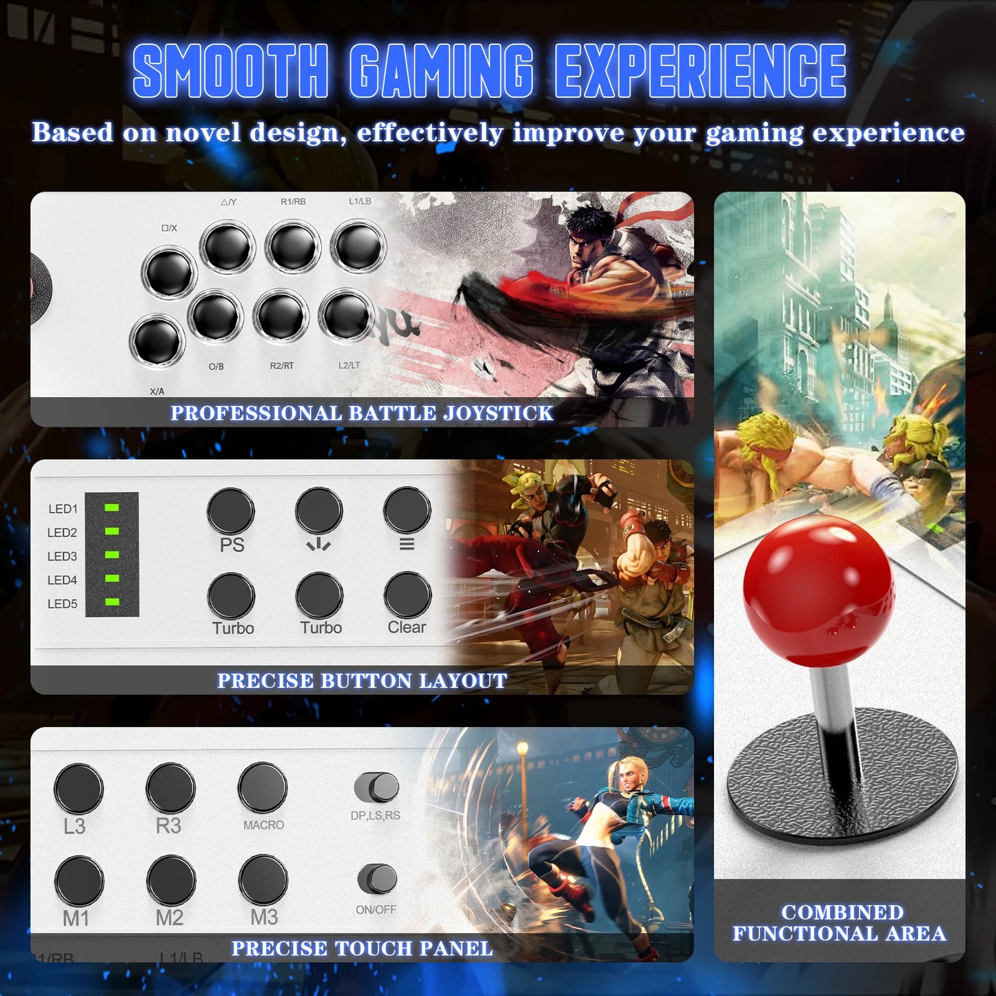 Professional Arcade Joystick for Gaming USB Wired Adapter Compatible with PS4/PS5/PC Gaming Controller High-Precision Touchpad