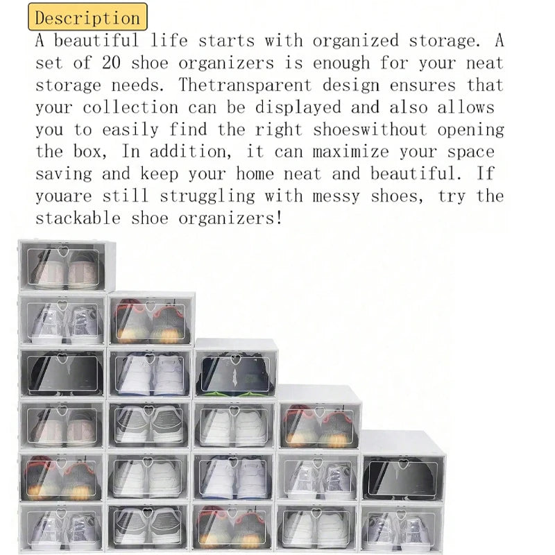 6/12PCS Stackable Shoe Box With Flip Door - Suitable For Family Dormitory, Space Saving Transparent Storage Box