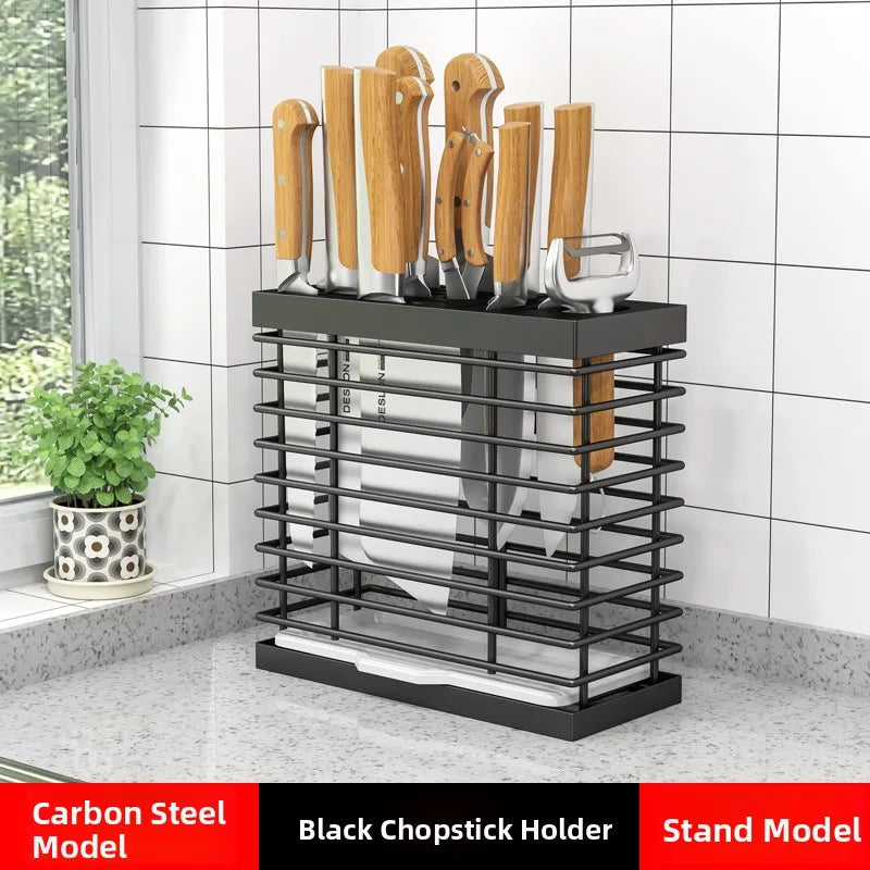Kitchen Knife Ra Storage Holder Carbon Steel One-Piece Design Wall-Mounted No-Drilling Required for Chopstis And Utensils