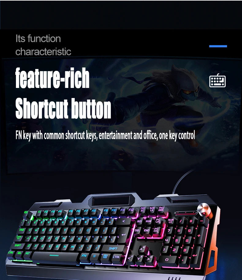 V2g5 Gaming Mechanical Handle Metal Keyboard Mouse Headset Usb Cable 3pieces/set for Esports Player Free Mousepad