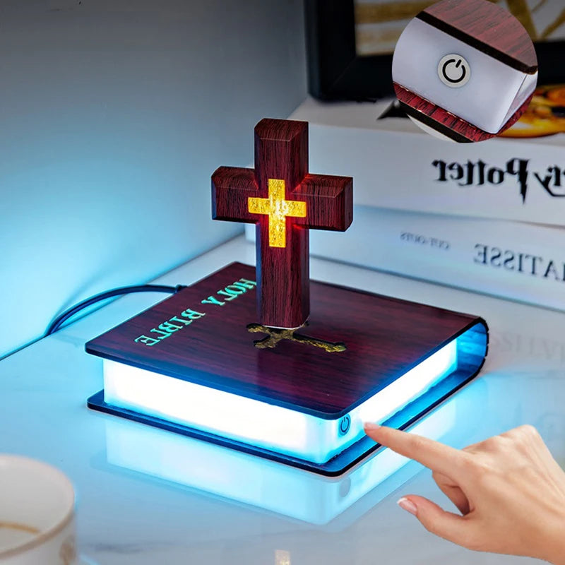 Magnetic Levitating Cross Floating Christian Cross Decorations Maglev Cross the Holy Bible Base