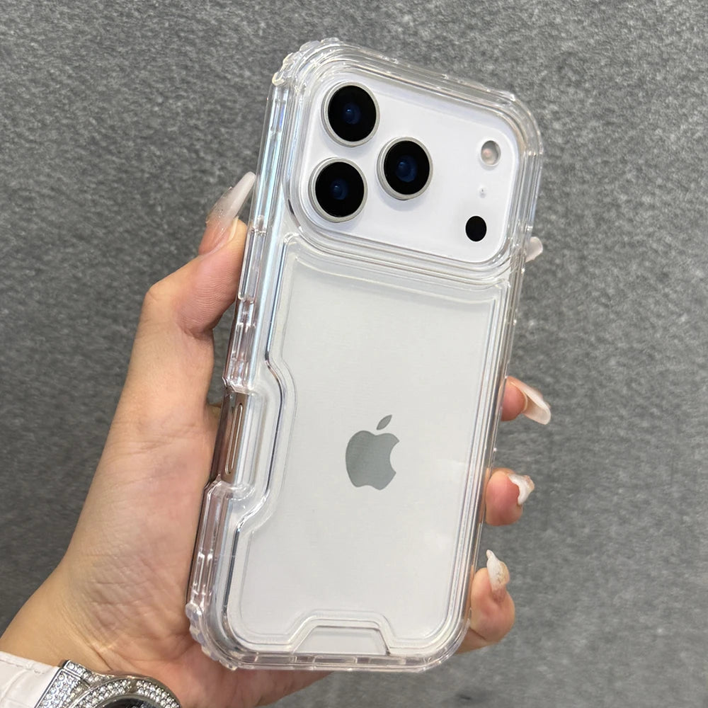 3 in 1 Transparent Heavy Duty Armor phone case for iPhone 17 16 15 14 13 12 11 Pro Max Air Plus full shockproof hard back cover