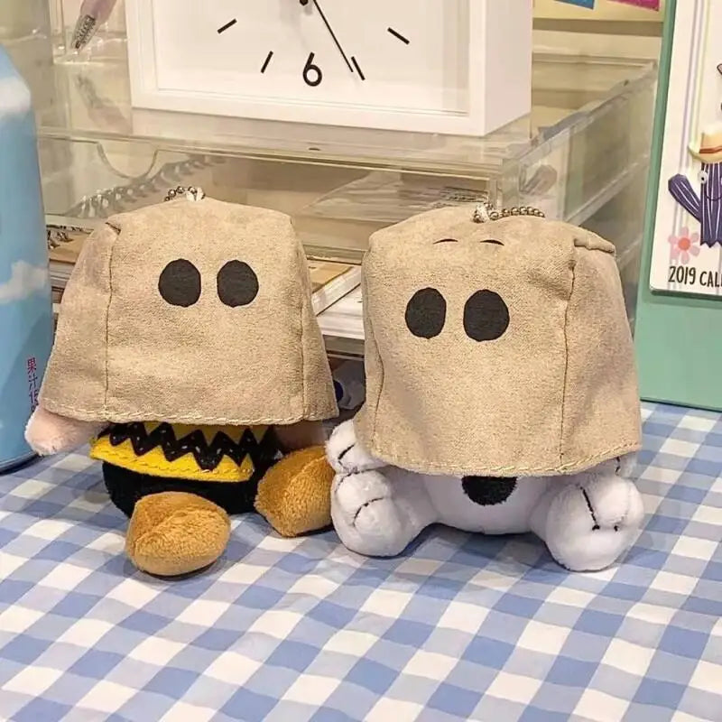 Snoopy Charlie Plush Doll Anime Doll Face Masked Keychain with Hood Plush Doll Pendant Cartoon Cute Children Birthday Toy Gift