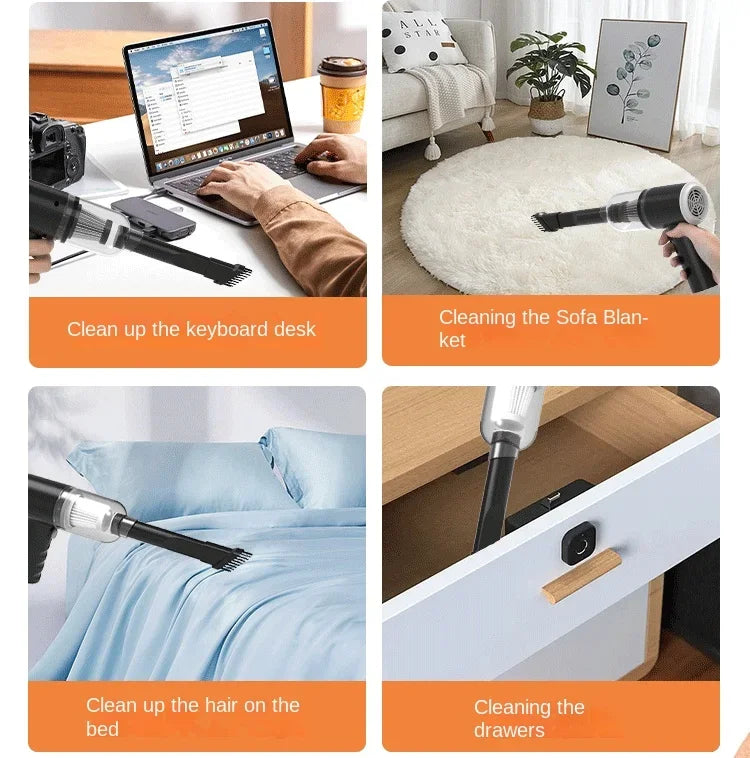 Wireless Car Vacuum Cleaner USB Charging 1200mAh Portable Cleaning Appliance Mini Wet and Dry Blow Vacuum Cleaner Household