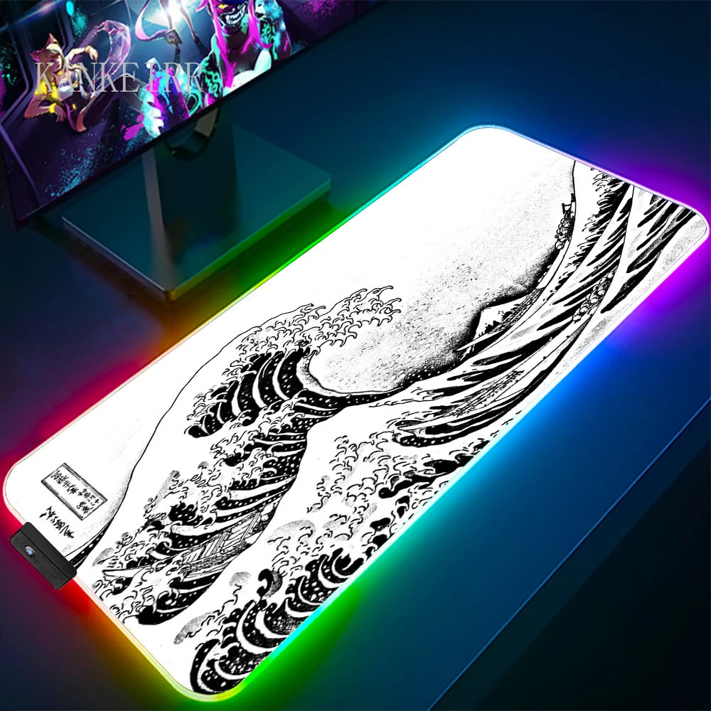 The Great Wave off Kanagawa RGB Gaming Mouse Pad Desk Mat LED Light Mousepad Artistic Computer Carpet With Backlit Mouse Pads