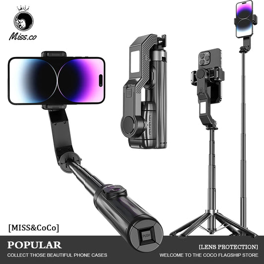 AI anti-shake 3-Axis Gimbal Stabilizer for iPhone Android, Anti-Shake Phone Holder With Tripod for Vlogging Video Recording