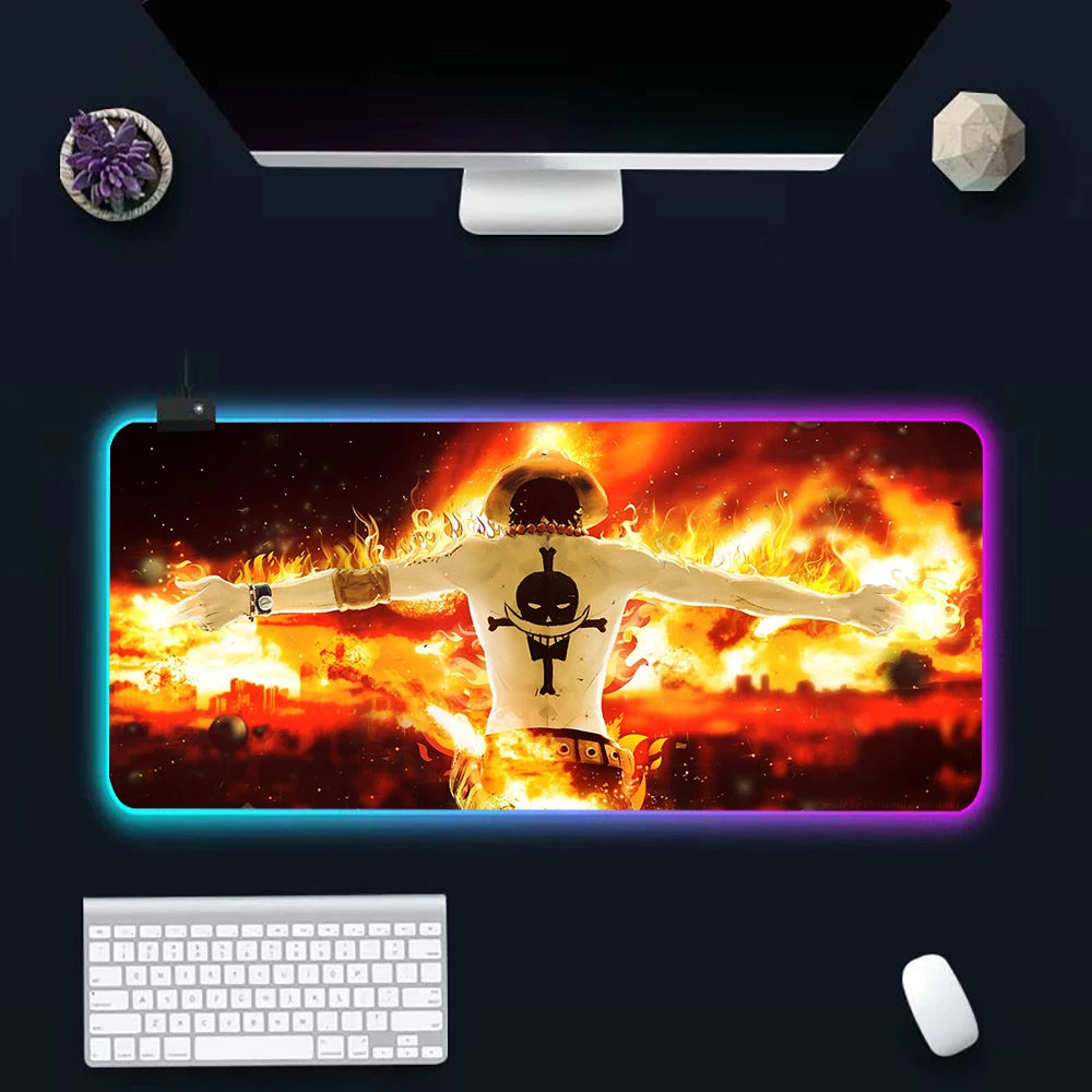 O-One-pieces RGB Pc Gamer Keyboard Mouse Pad Mousepad LED Glowing Mouse Mats Rubber Gaming Computer Mausepad