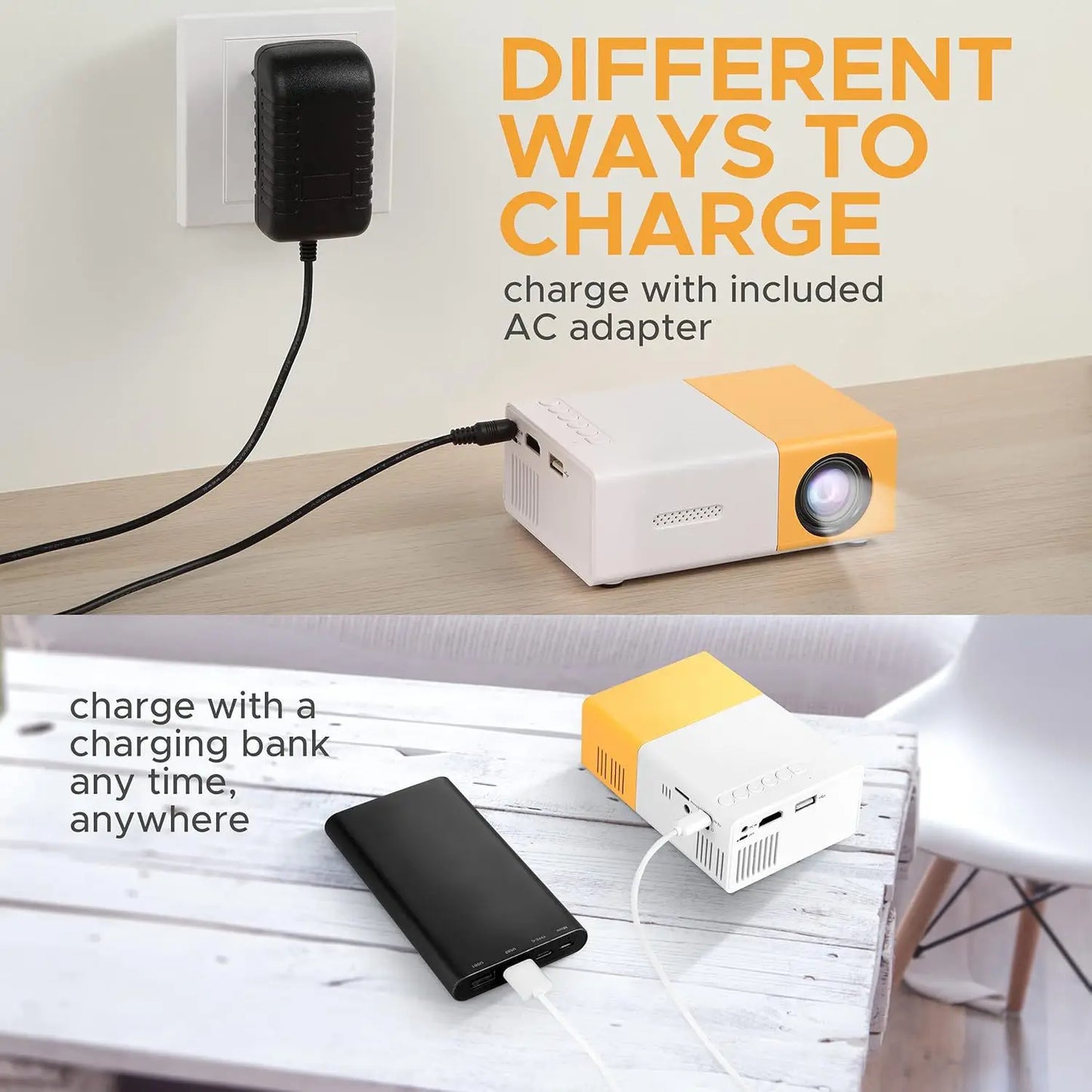 Powerful Native HD Mini Projector Mobile Phone Wired Screen Mirroring Portable Home Theater Projectors Supports HDMI USB Connect