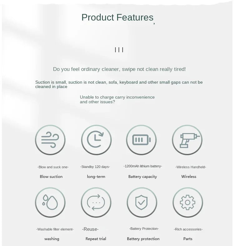 Wireless Car Vacuum Cleaner USB Charging 1200mAh Portable Cleaning Appliance Mini Wet and Dry Blow Vacuum Cleaner Household