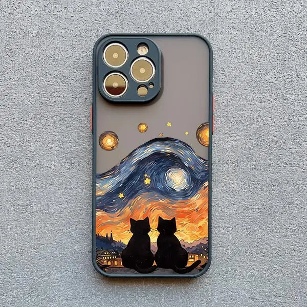 Artistic Black Cat Starry Night Phone Case For iPhone 17 15 14 13 12 11 Pro Max 12 16 Mini XS X XR 14 15 Plus Shockproof Shells