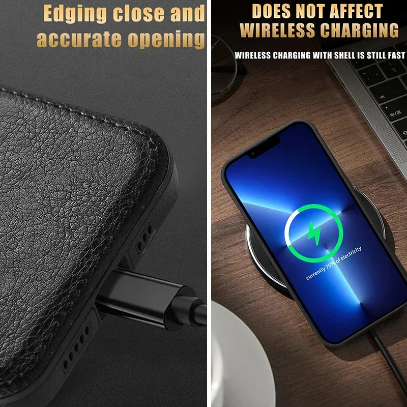 Ultra Thin Leather Case for iPhone 17 Pro Max 16 16e 15 14 13 12 11 XR 17Pro Lens Protection iPhone17 Phone Cover Coque