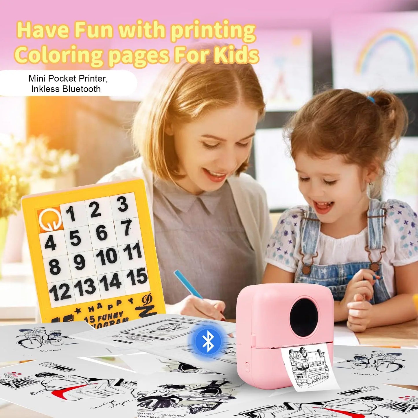[Mini Portable Printer] Mini Portable Thermal Printer | 13 Rolls | Print Pictures, Photos, Labels, Text, To-Do Lists | 57*25mm