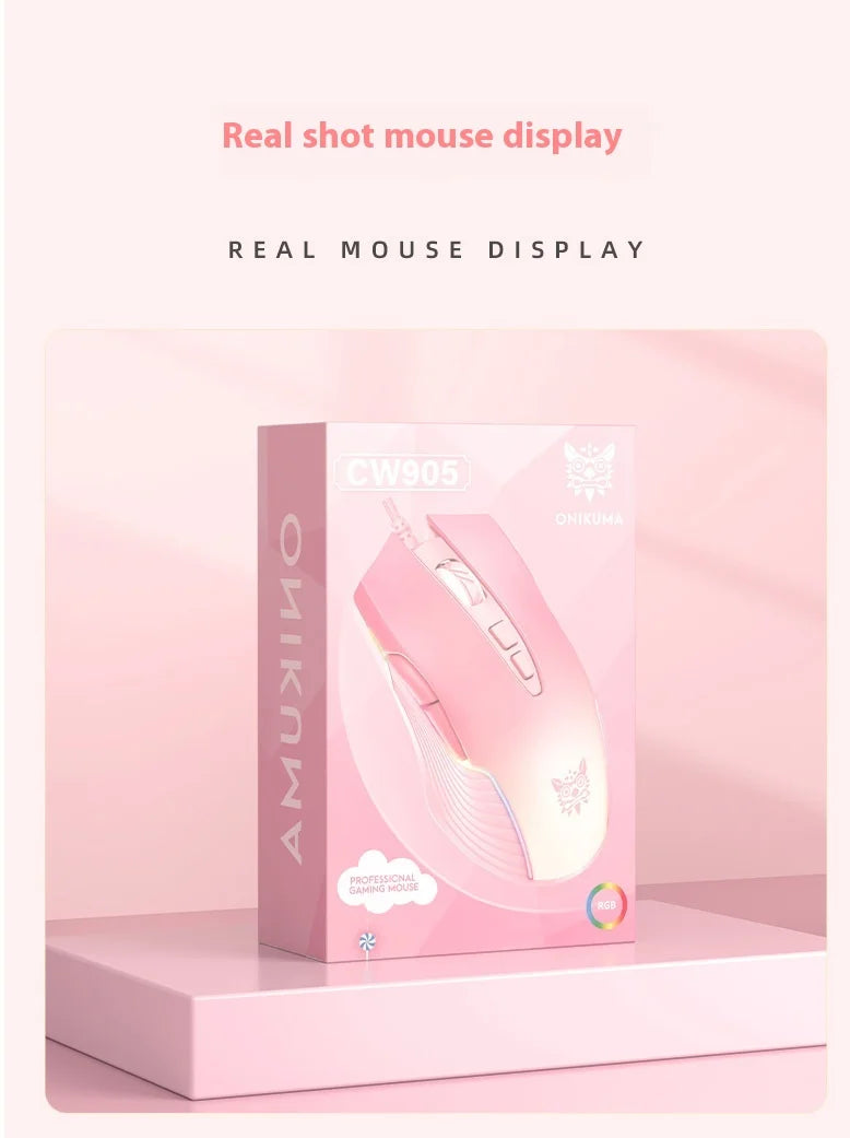 Onikuma CW905 RGB Gaming Mouse  6400 DPI Wired Optical Mouse with Cool Lighting  for Notebook PC Home Office