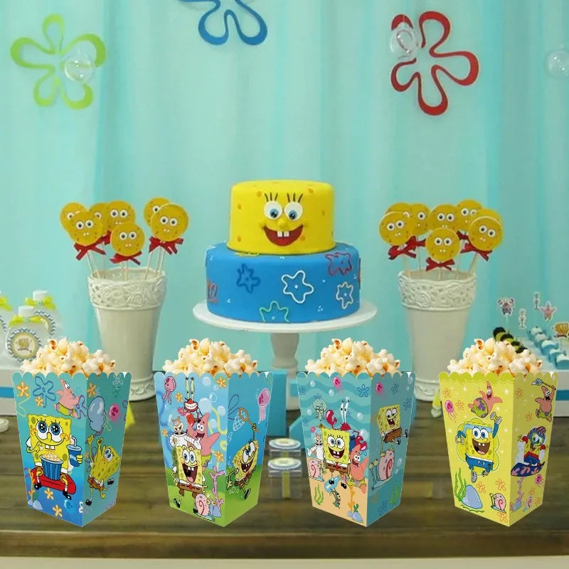 12Pcs SpongeBob Popcorn Box for Party Supplies Dessert Storage Box Movie Theater Popcorn Snack Boxes Birthday Party Supplies