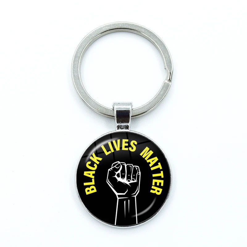 I CAN'T BREATHE George Floyd Keychain American Protest Black Lives Matter Glass KeyRing Bag Car Key Chain Holder Charms Jewelry